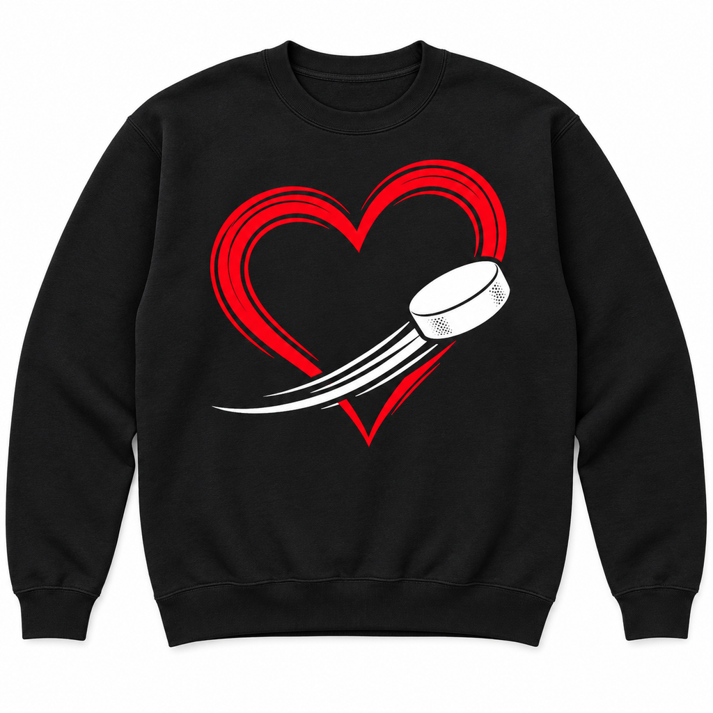 Heart Puck Hockey Crewneck Sweatshirt