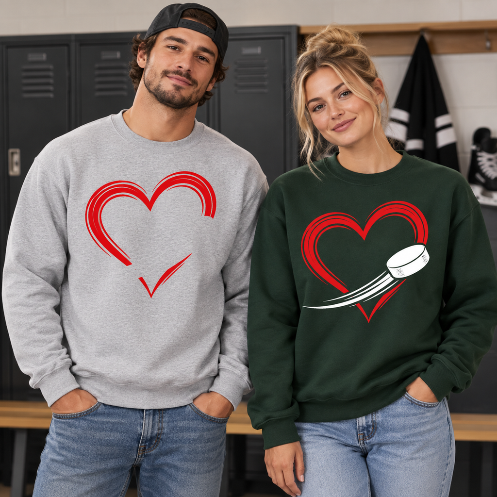 Heart Puck Hockey Crewneck Sweatshirt