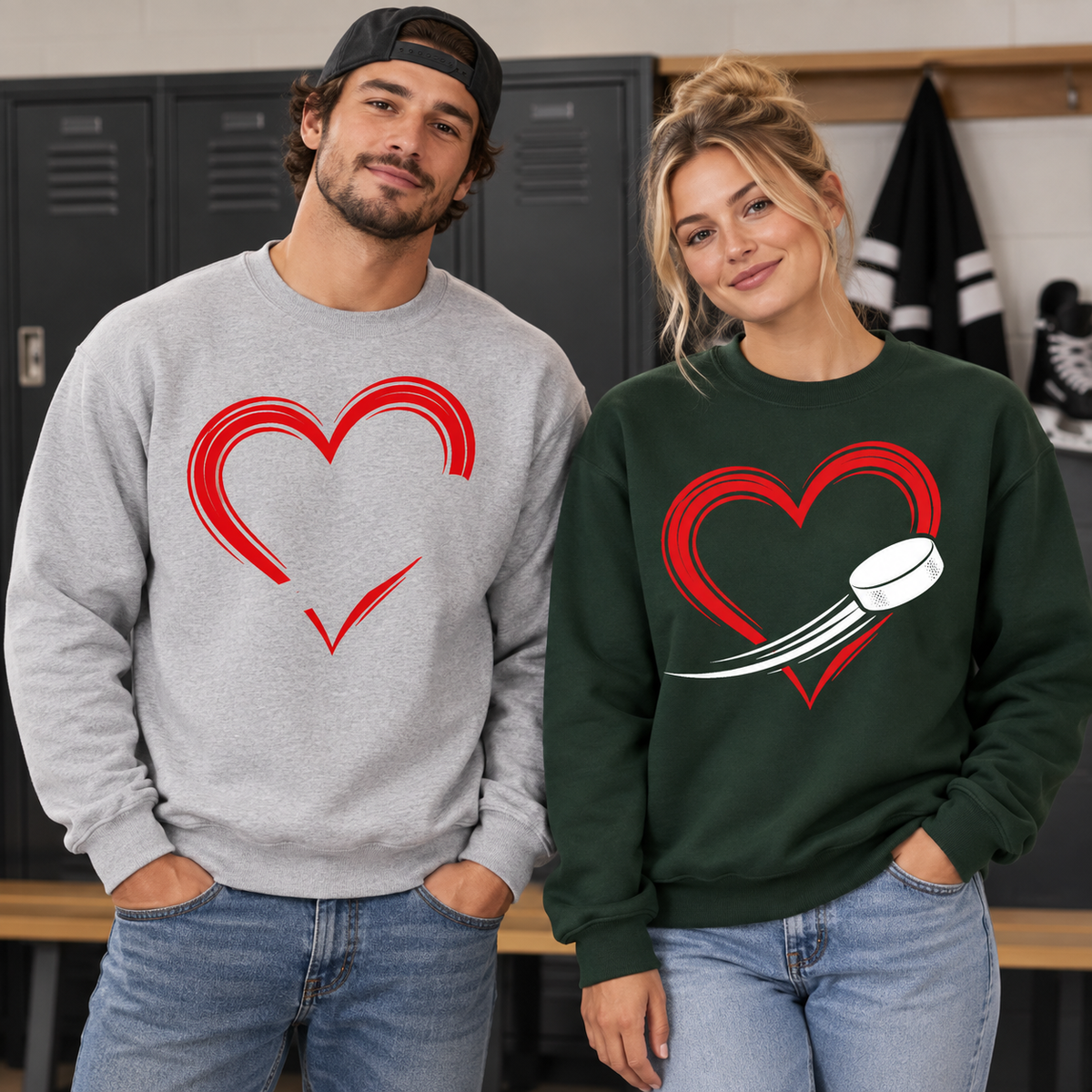 Heart Puck Hockey Crewneck Sweatshirt