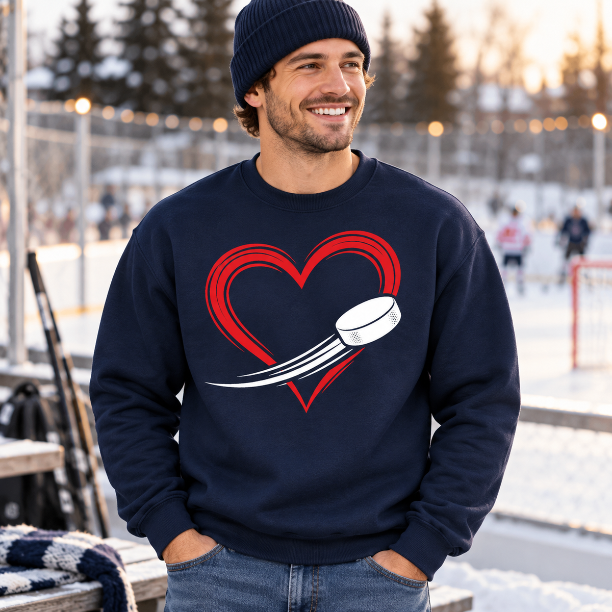 Heart Puck Hockey Crewneck Sweatshirt