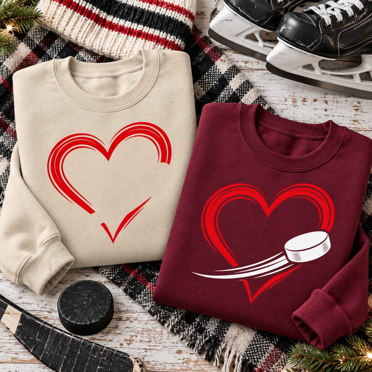 Heart Puck Hockey Crewneck Sweatshirt