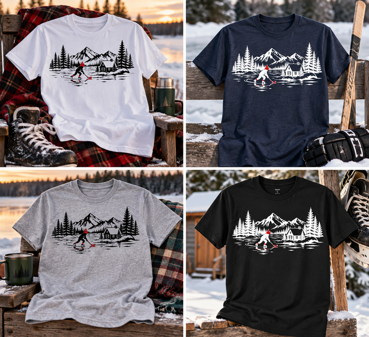 Pond Hockey Red Hat T-Shirt