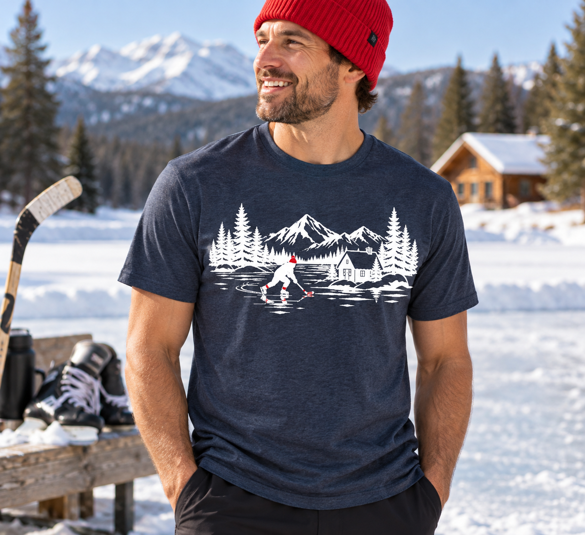 Pond Hockey Red Hat T-Shirt